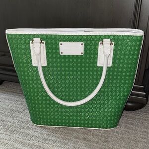 RARE Kate Spade New York green tote bag purse wicker picnic basket material